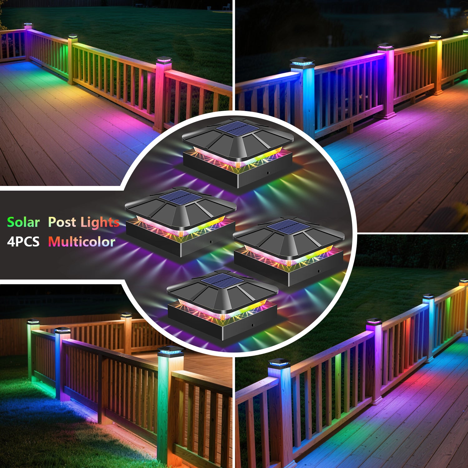 4PCS Solar Post Cap Lights（RGB）