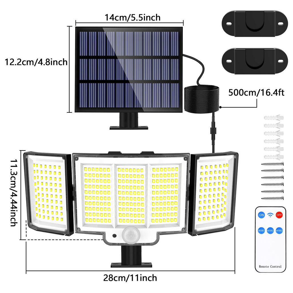 2PCS 348LED 3 Adjustable Heads Separate Panel Motion Sensor Light (Cold White）