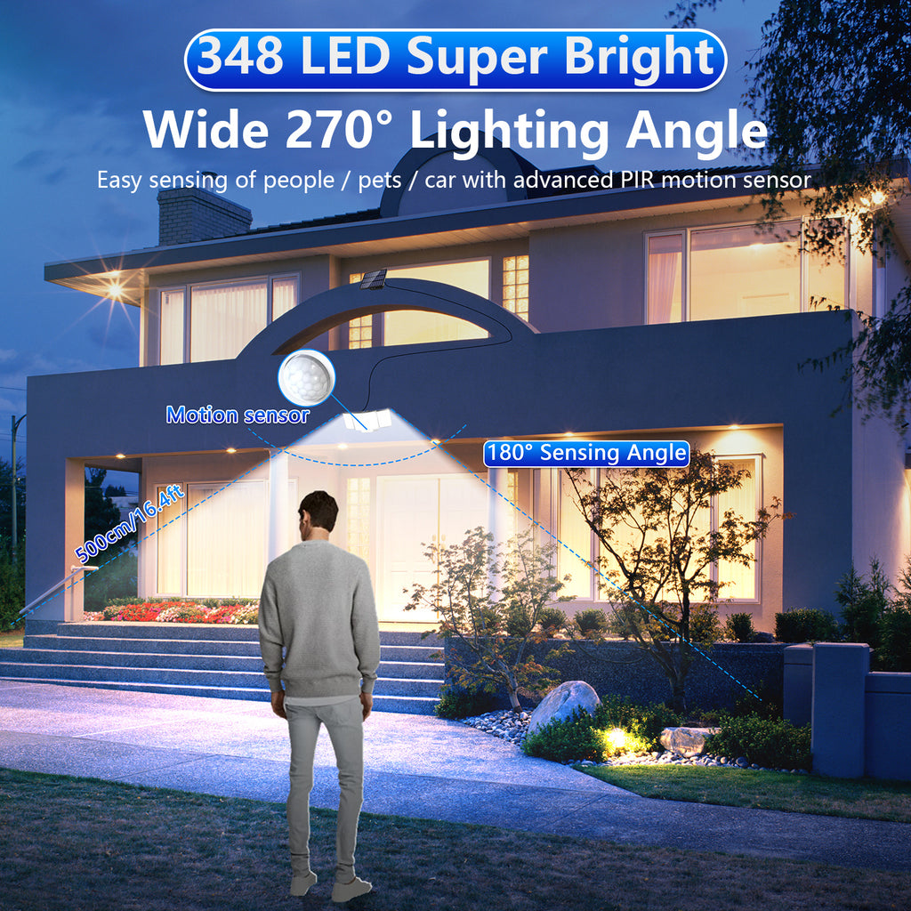 2PCS 348LED 3 Adjustable Heads Separate Panel Motion Sensor Light (Cold White）