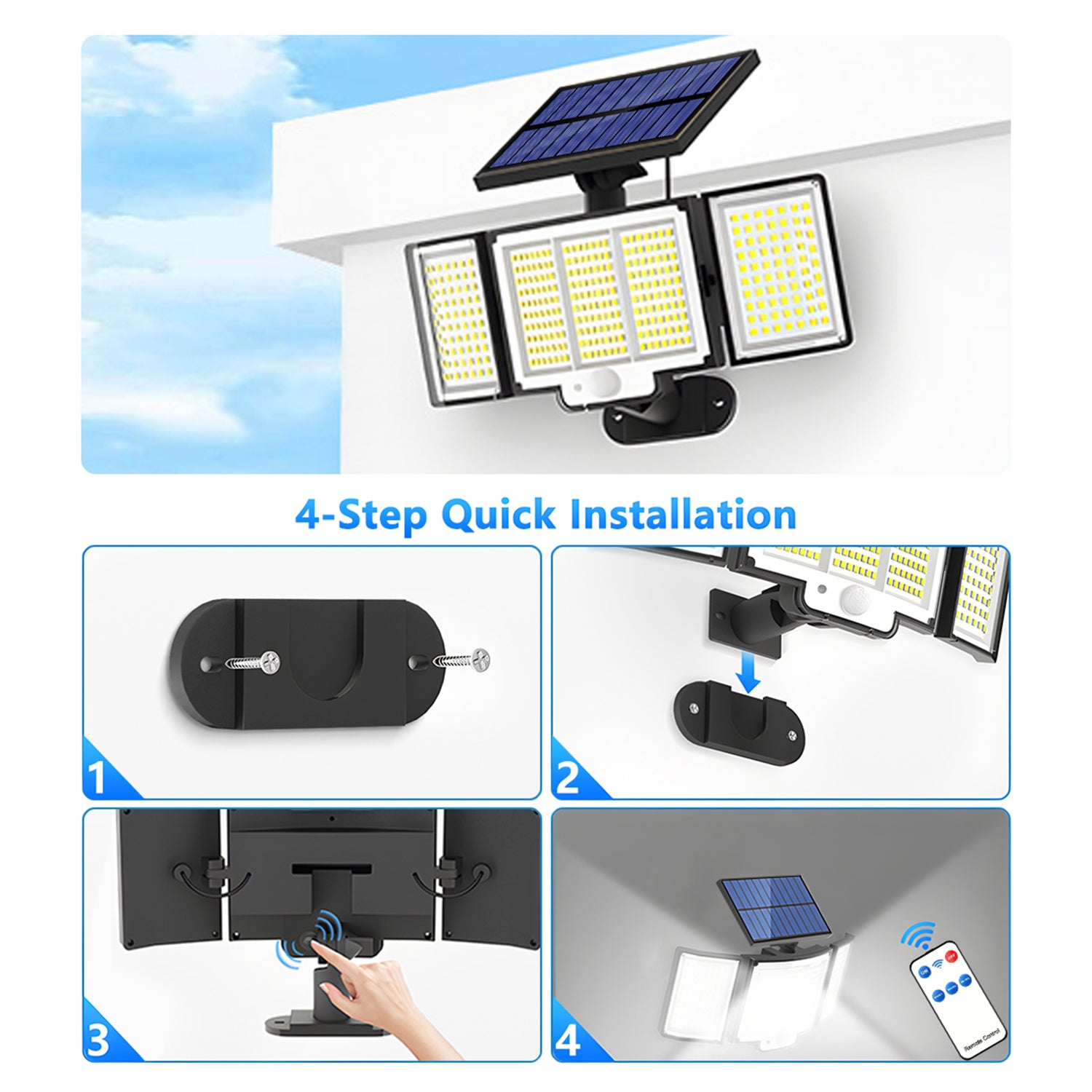 2PCS   348 LED    3 Adjustable Heads  Motion Sensor Lights (Cold White）