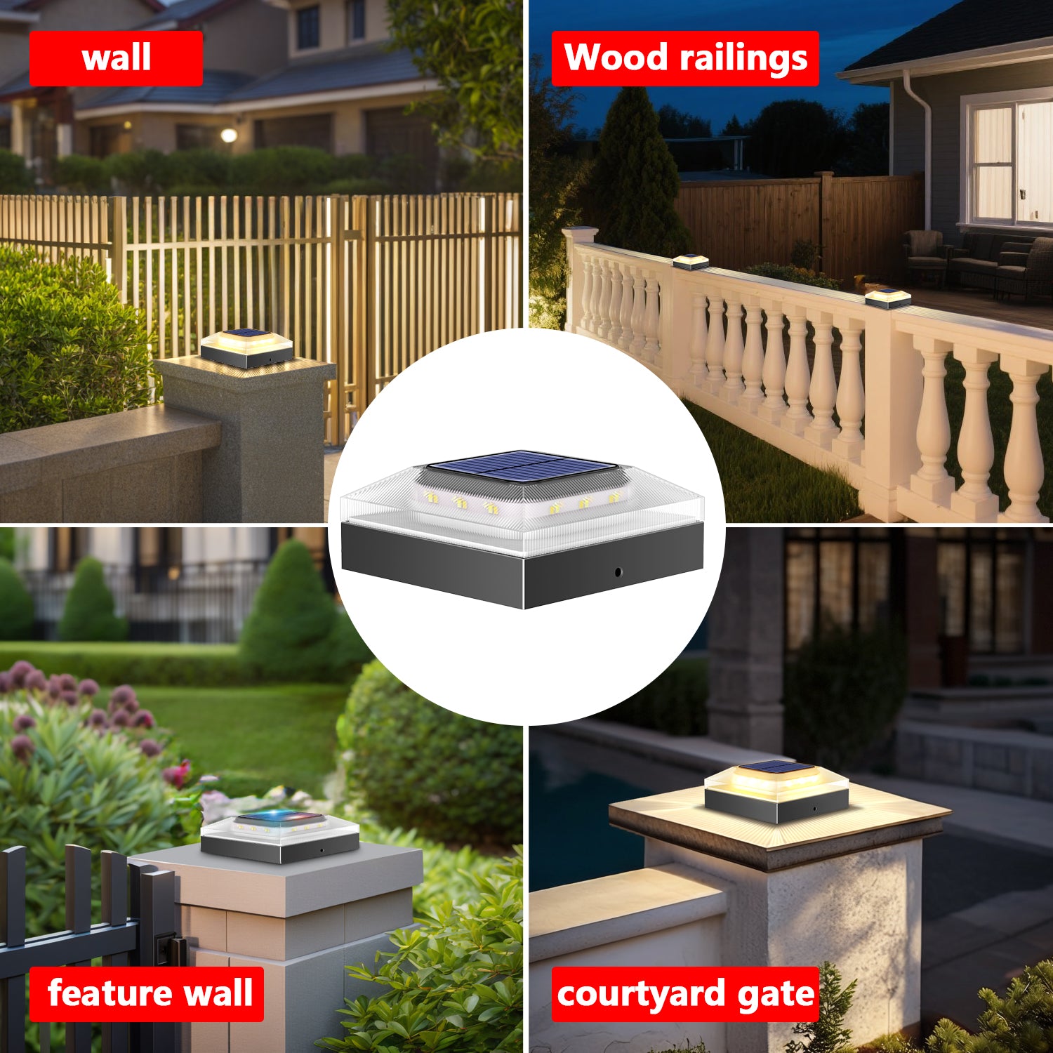 4PCS  Transparent Solar Post Cap Lights（WARM/WHITE）